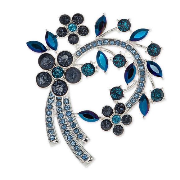 Anne Klein Jewelry - Anne Klein Blue Flower Cluster Arched Pin | NWT